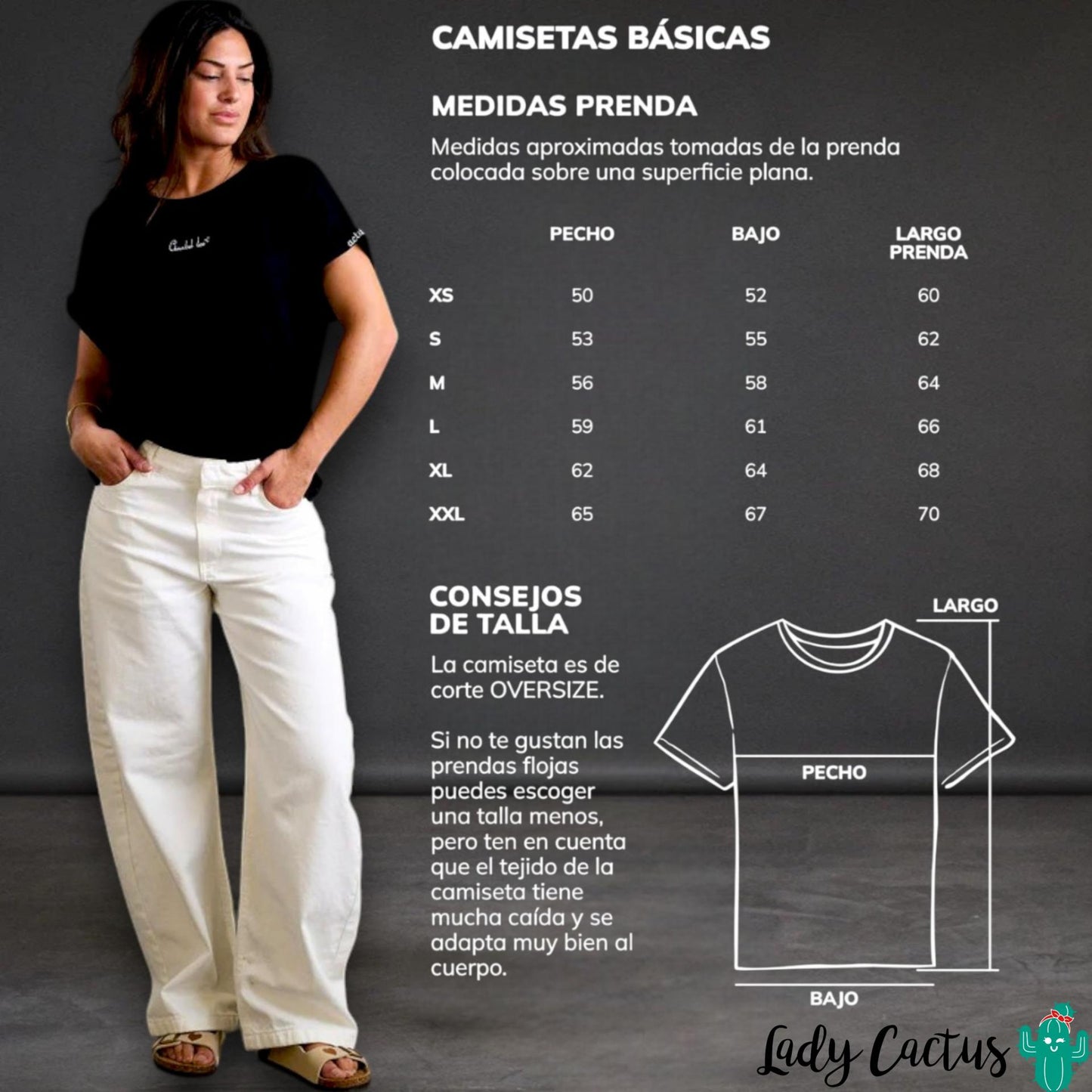 Guía de tallas de la Camiseta Básica Negra Actitud + de Anabel Lee