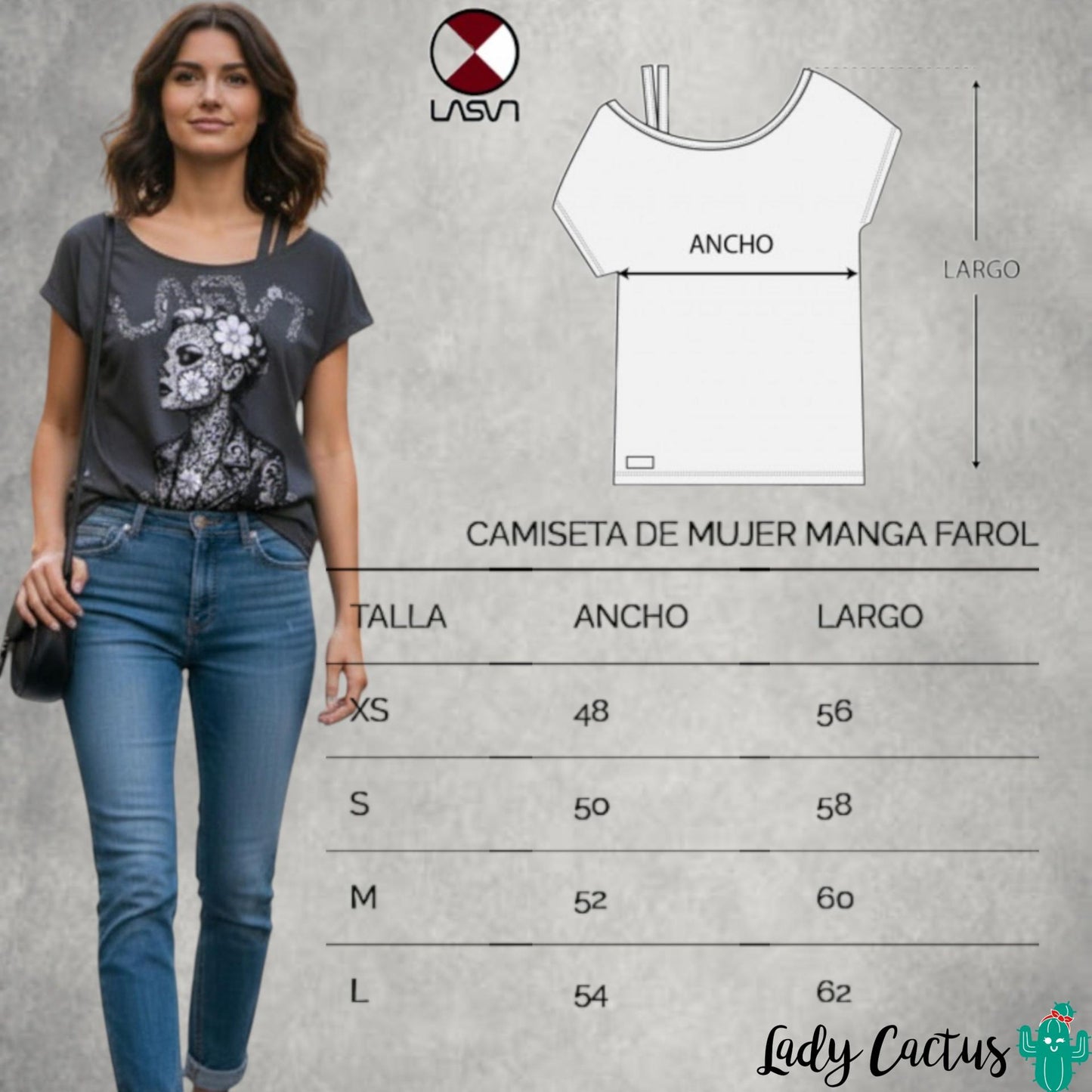 Guía de tallas de la Camiseta Baby negro desgastado de Lasal