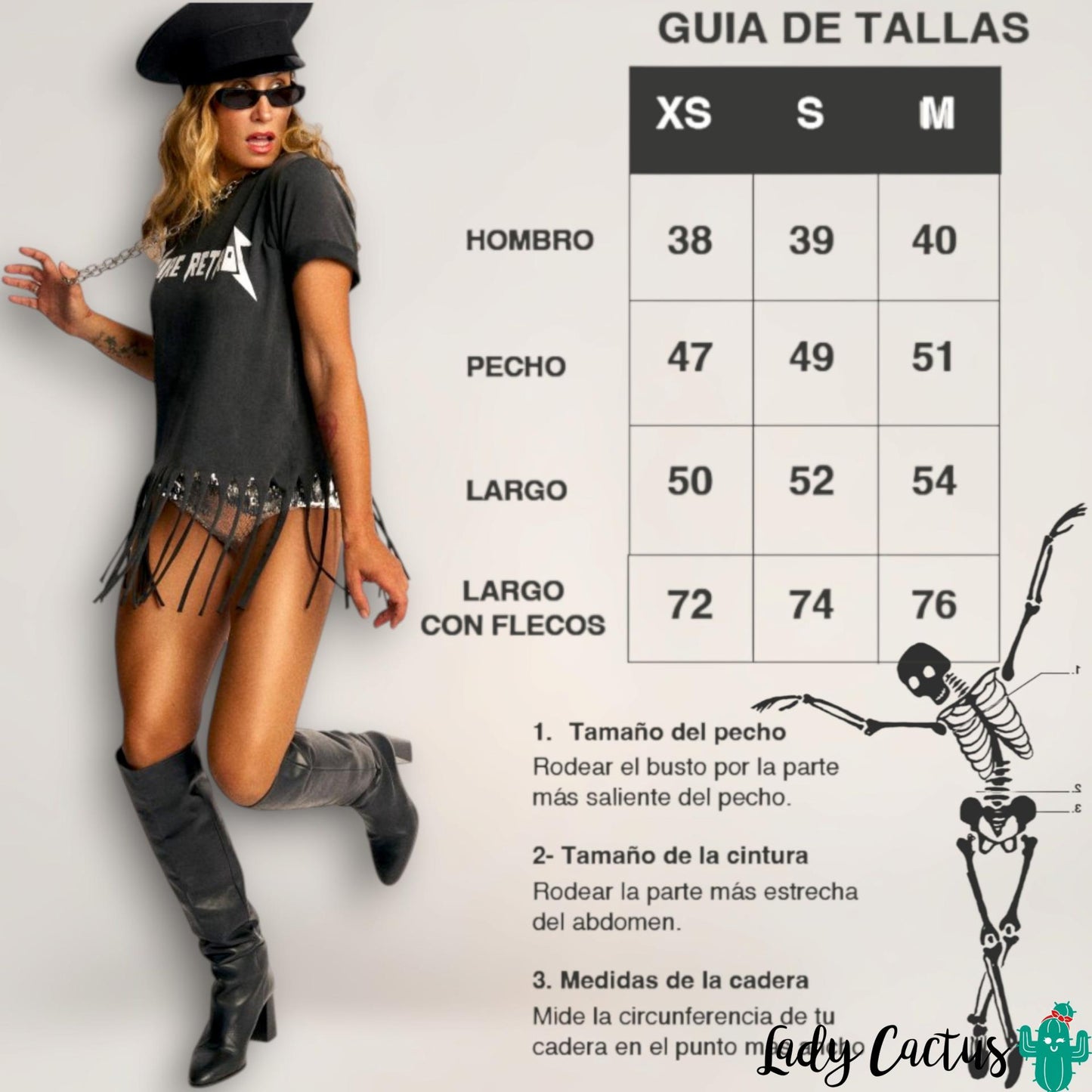 Guía de tallas de la Camiseta Flecos Aire Retro Crop Top Gris de Aire Retro