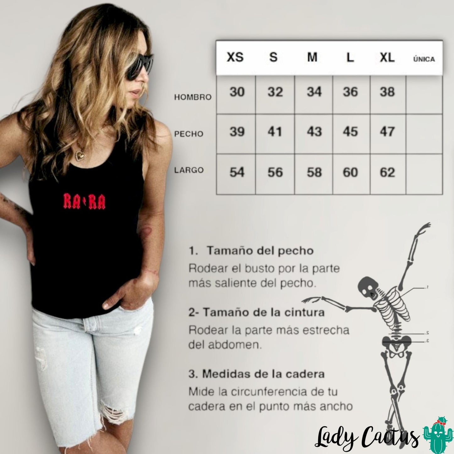 Gía de tallas de la Camiseta Tirantes Rara Negra de Aire Retro