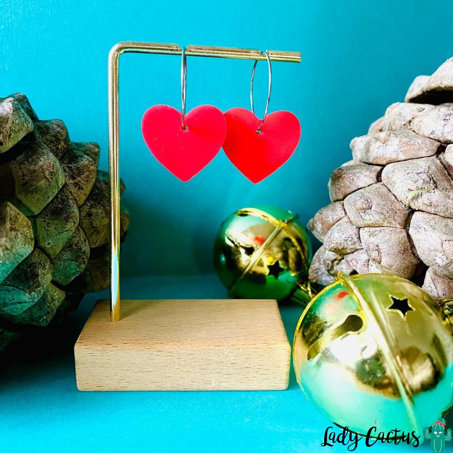 Pendientes Corazón Rojo Sólido Lady Cactus