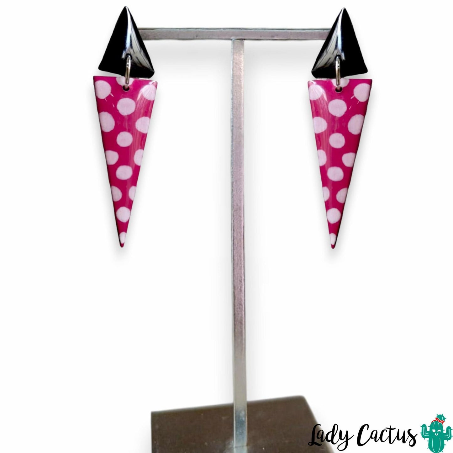 Pendientes Doble Triángulo Rosa Fucsia con Lunares Lady Cactus