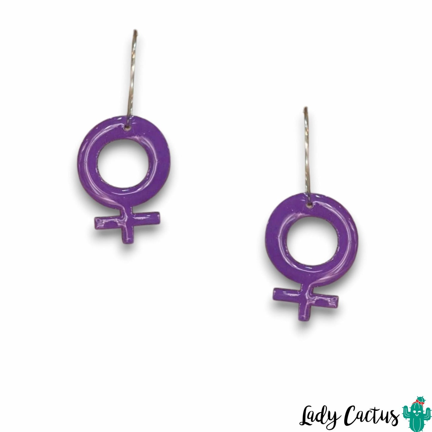 Pendientes de acero inoxidable hipoalergénicos símbolo femenino lila