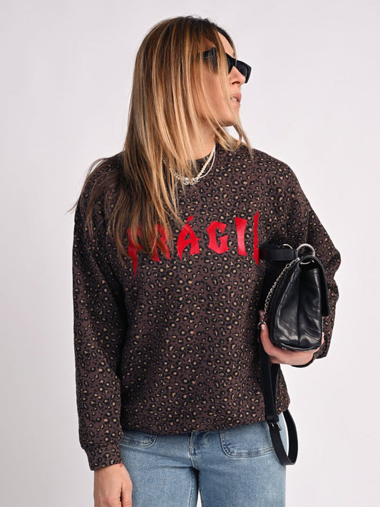 Sudadera de algodón 100% con estampado integral de leopardo
