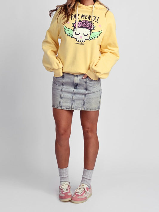 Hoodie de algodón 100% amarillo vibrante para mujer
