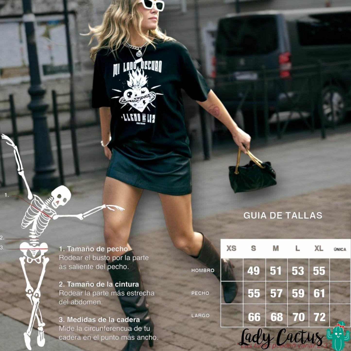 Guía de tallas de la Camiseta Unisex Mi Lado Oscuro Negra de Aire Retro