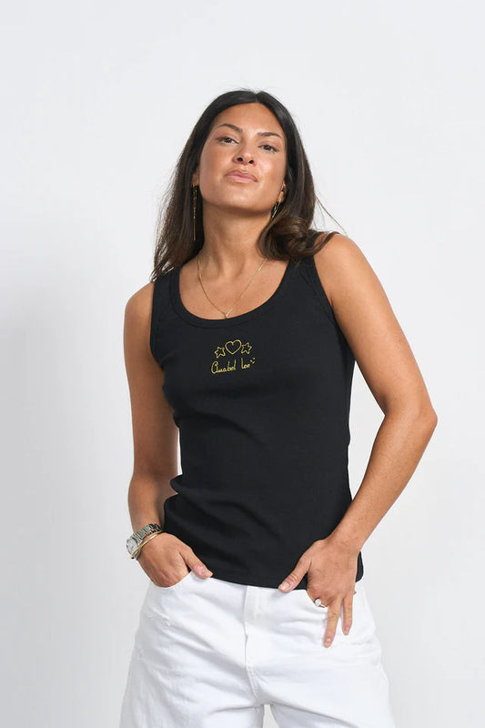 Top de tirantes negro de Anabel Lee con bordado