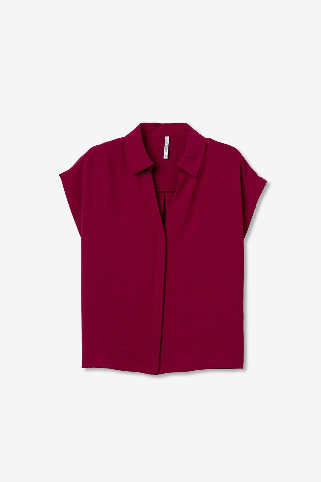 Camisa rosa básica elevada con corte relajado para mujer.