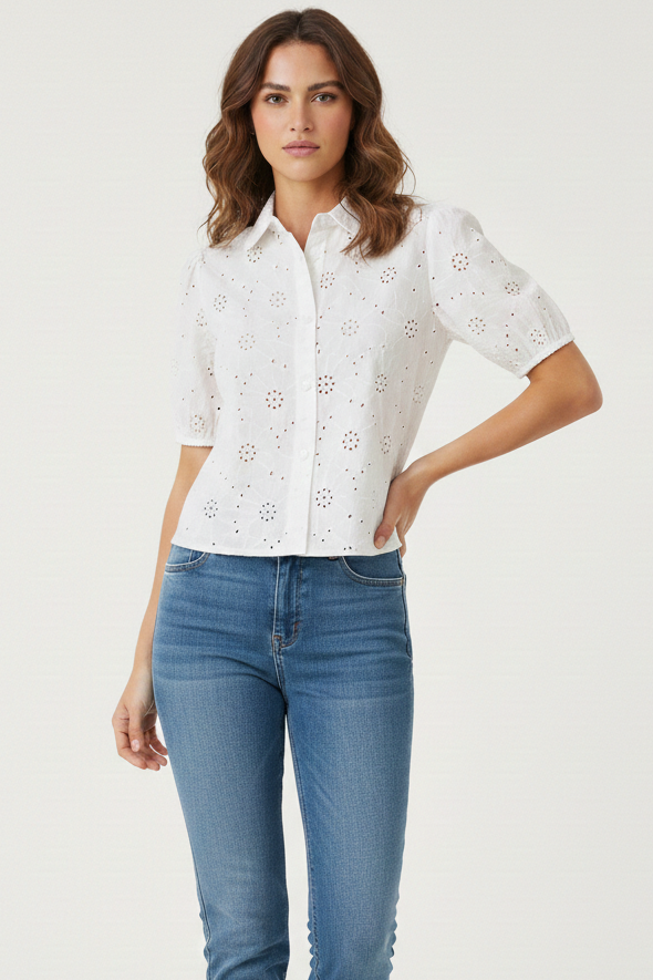 Blusa de algodón 100% color blanco para mujer