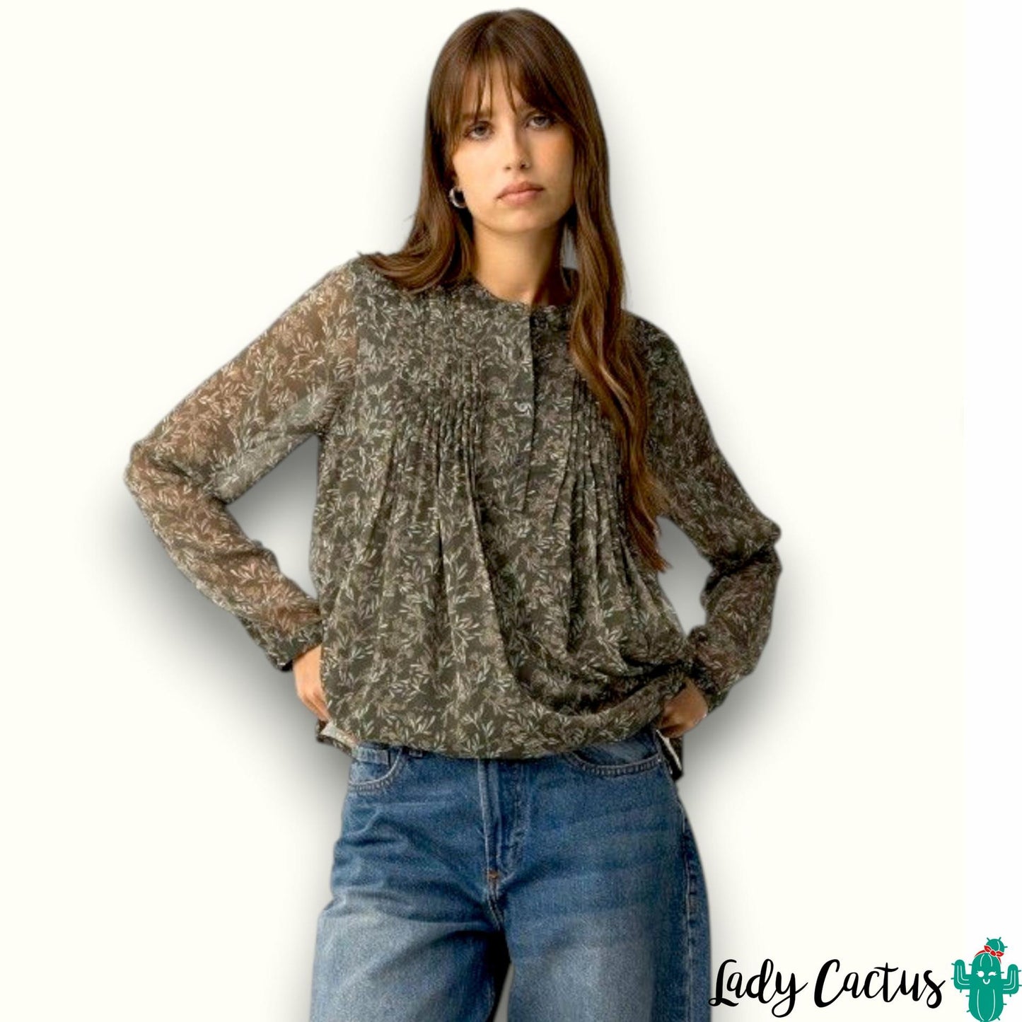 Blusa con estampado hojas para toque natural sofisticado