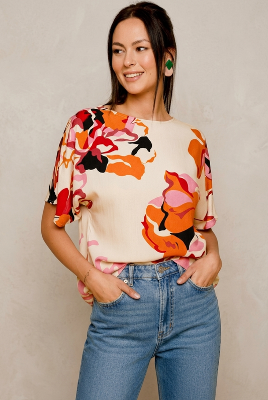 Blusa blanca de viscosa con estampado puntillista modelo Gandía de Smile.