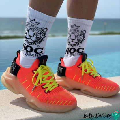 Calcetines Tiger blanco con refuerzo puntera talón de Noc the Brand para durabilidad alegre