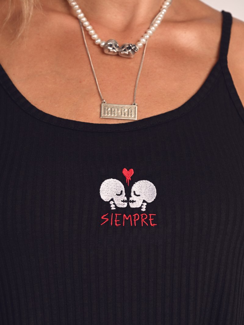 Cami tirantes "Siempre" Negra Aire Retro