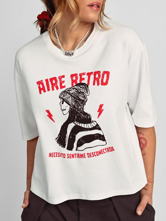 Camiseta blanca de mujer con estampado Desconectada de Aire Retro