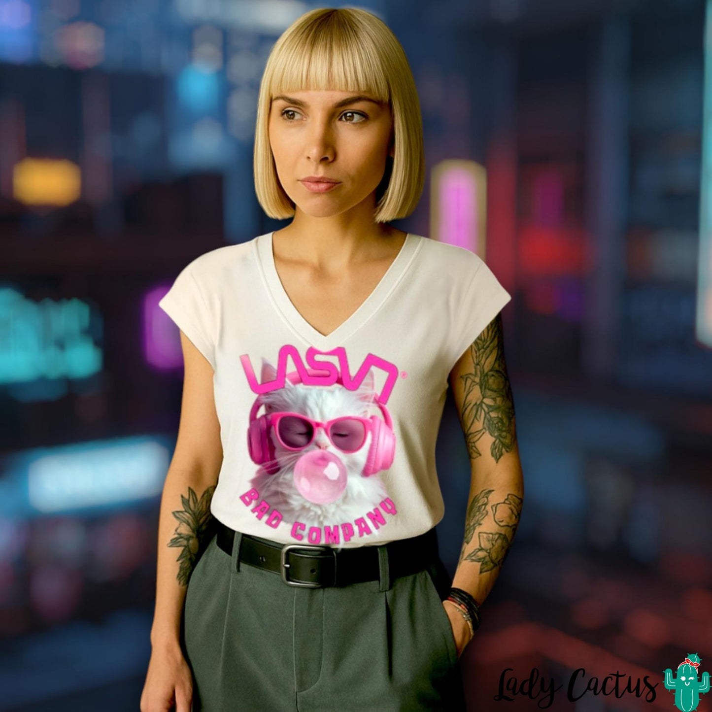 Camiseta Cat blanca de Lasal con estampado digital y exclusividad numerada