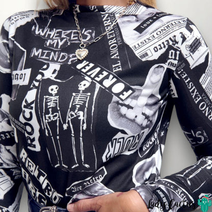 Camiseta Collage Negra de Aire Retro en Lady Cactus