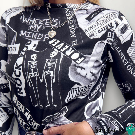 Camiseta Collage Negra de Aire Retro en Lady Cactus