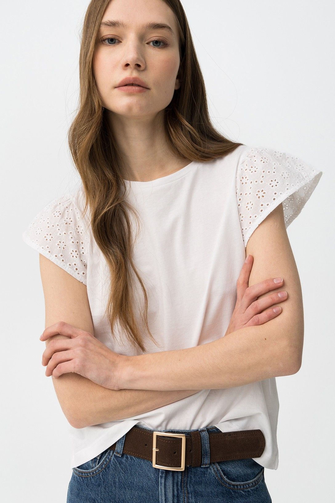 Camiseta blanca con mangas de encaje modelo Graciosa de Tiffosi