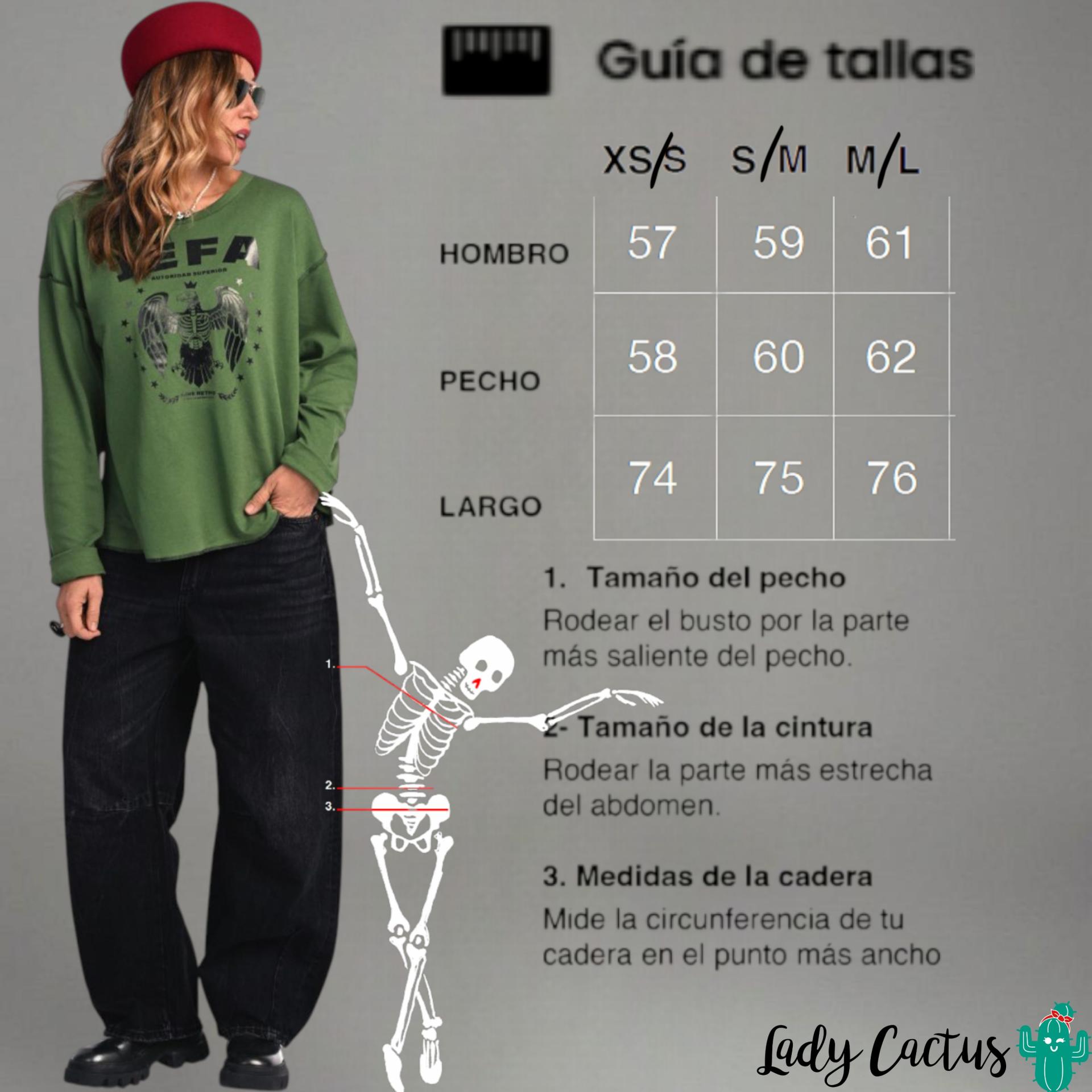 Guía de tallas de la Camiseta Jefa Verde de Aire Retro
