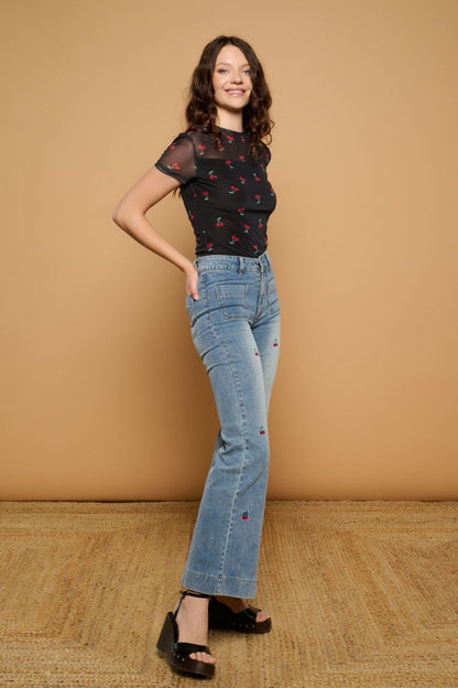 Top elástico de manga corta marca Minueto para mujer