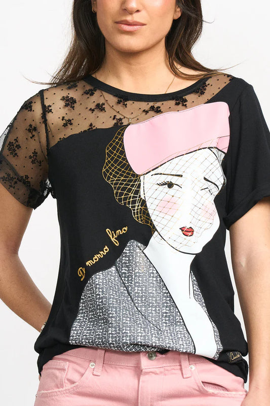 Camiseta negra De Morro Fino de Anabel Lee con maxi print