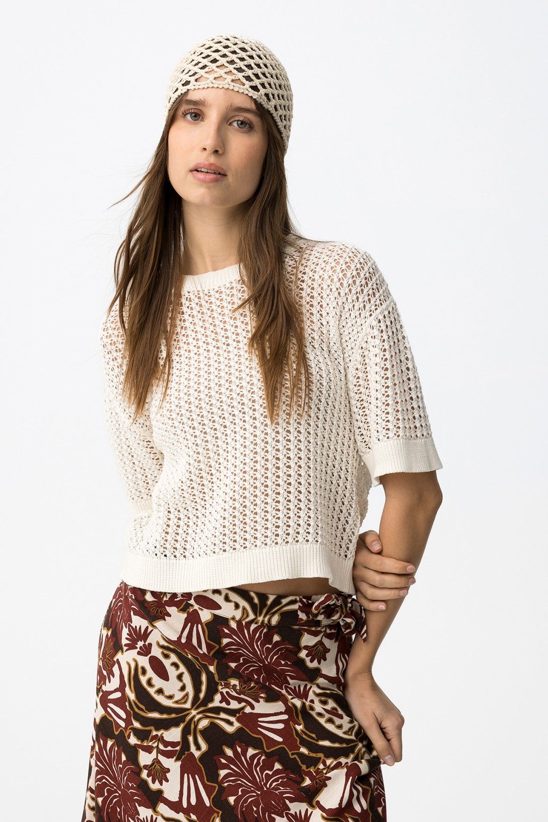 Camiseta blanca calada tipo crochet modelo Stefani de Tiffosi.