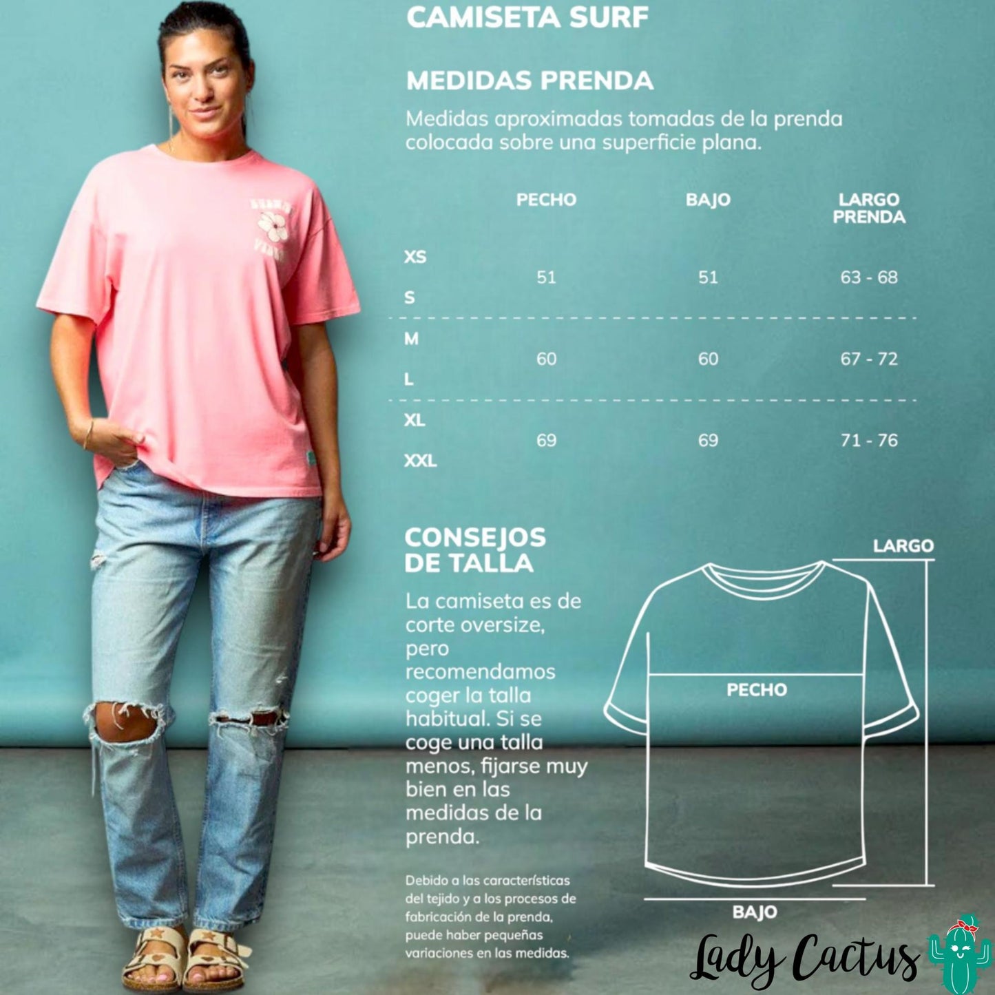 Guía de tallas de la Camiseta Surf Rosa de Anabel Lee