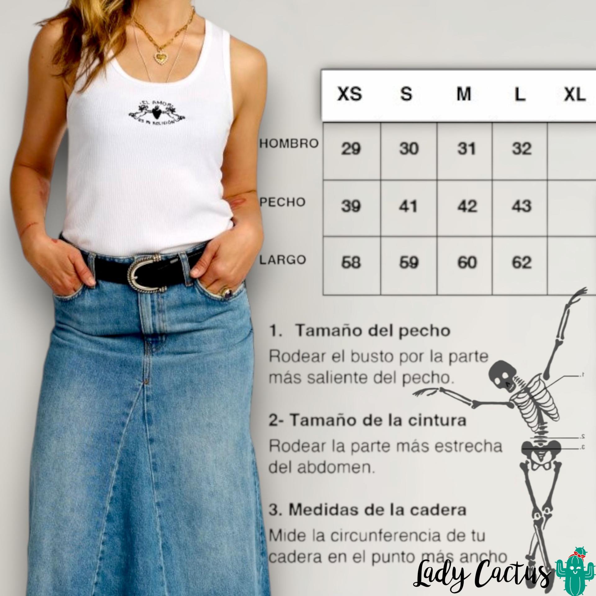 guía de tallas de la camiseta de tirantes religión de aire retro