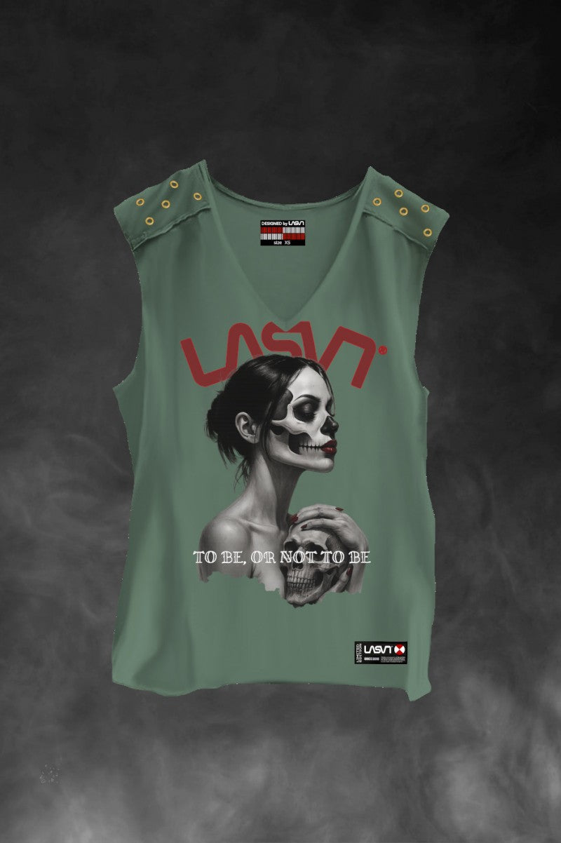 Camiseta To Be de LASAL en color kaki con ilustración frontal
