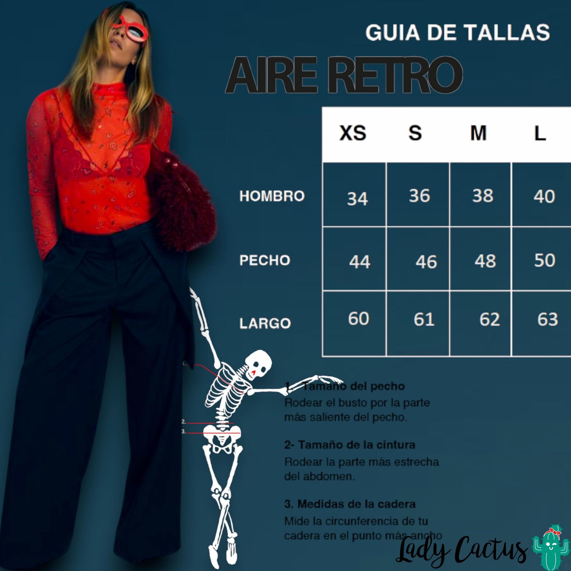 Guía de tallas de la Camiseta Tul Sara Roja de Aire Retro