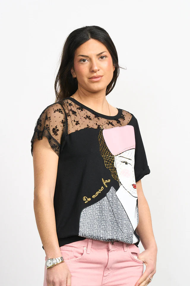 Camiseta de viscosa y elastano negra de Anabel Lee