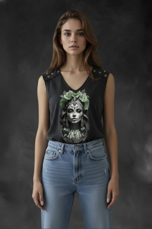 Camiseta Welcome de LASAL en color gris oscuro frontal