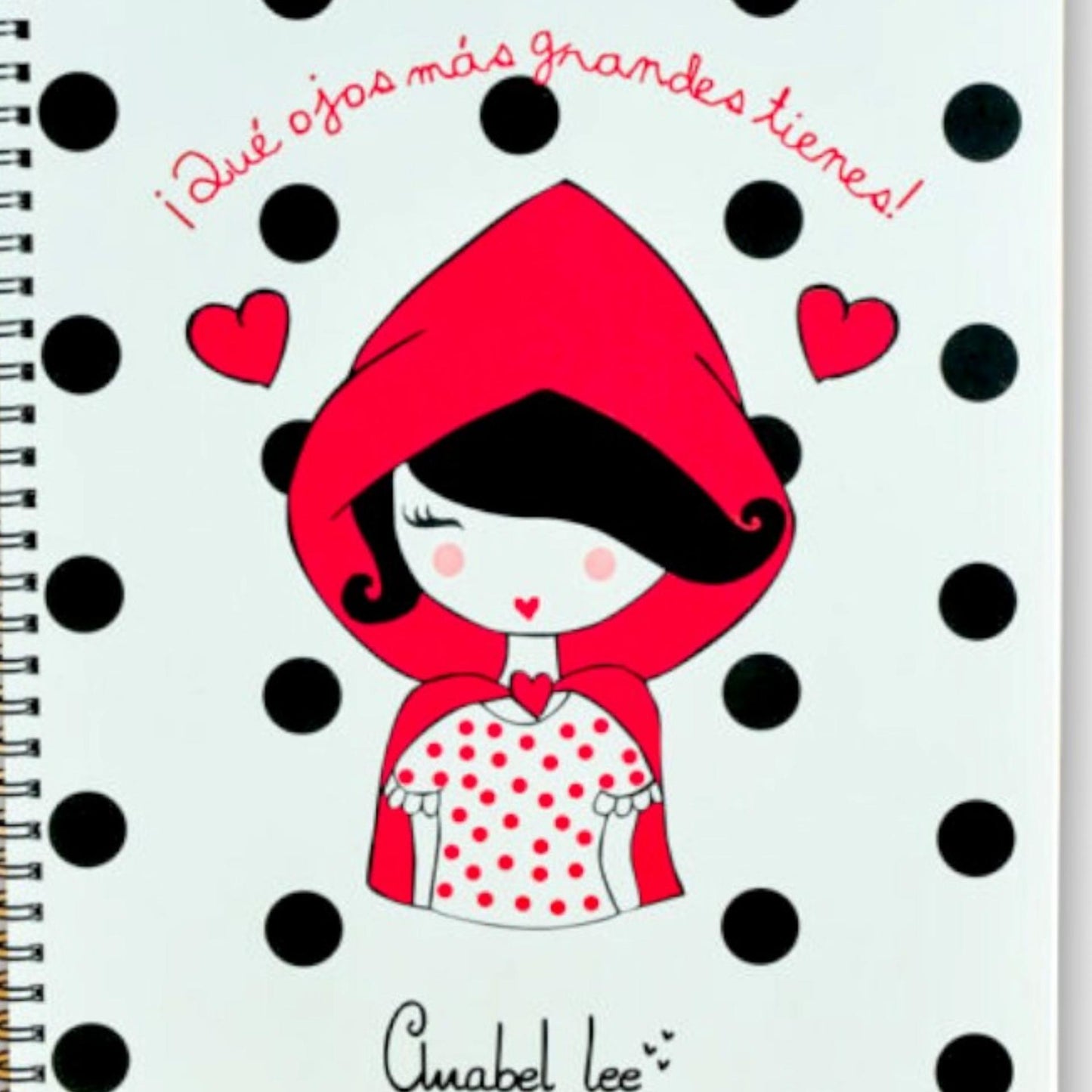 Cuaderno Caperucita Blanco de Anabel Lee en Lady Cactus con topos negros y estilo divertido