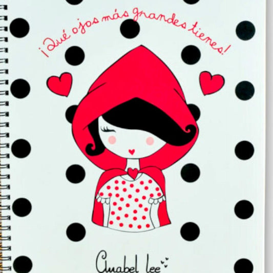 Cuaderno Caperucita Blanco de Anabel Lee en Lady Cactus con topos negros y estilo divertido