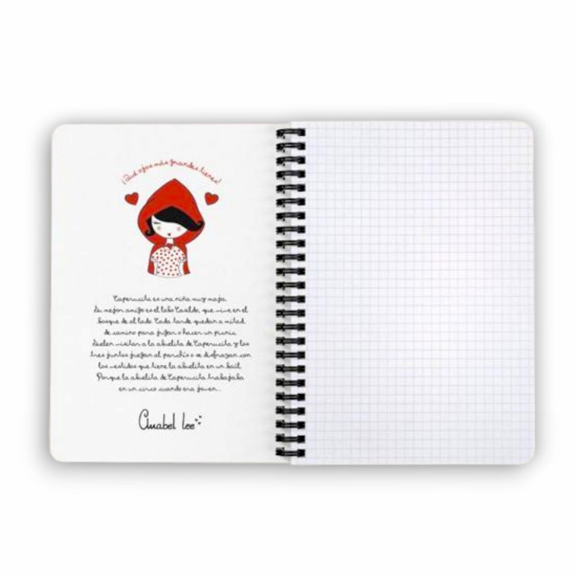 Cuaderno Caperucita Blanco con espiral superior de Anabel Lee para uso práctico