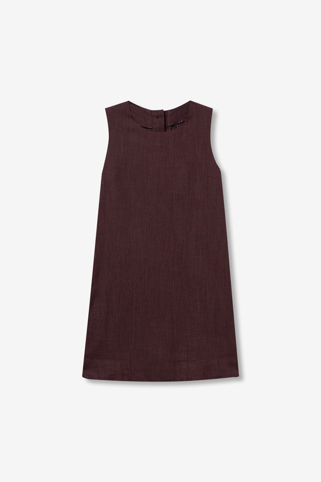 Primer plano del tejido de lino y viscosa del vestido Rebeca chocolate.