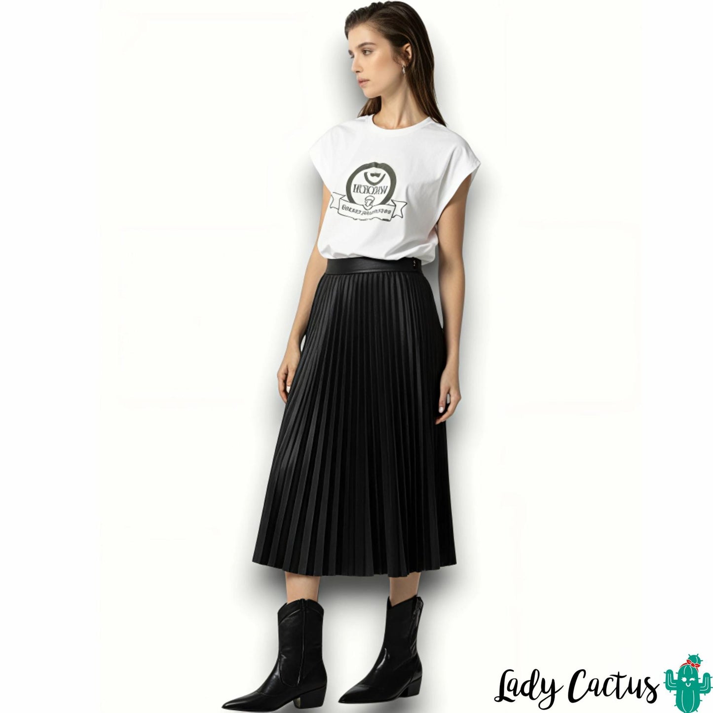 Falda Kyoto de Tiffosi – Midi plisada efecto piel negra