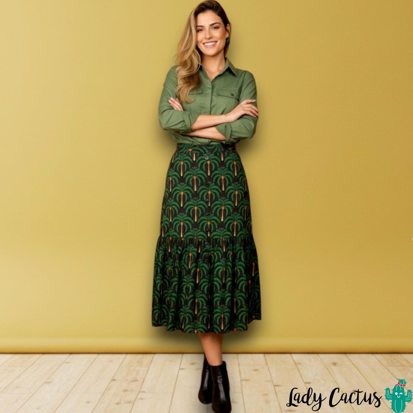 Falda Piña negra Palmer de Smile en Lady Cactus con estampado piña vibrante y frescura midi urbana