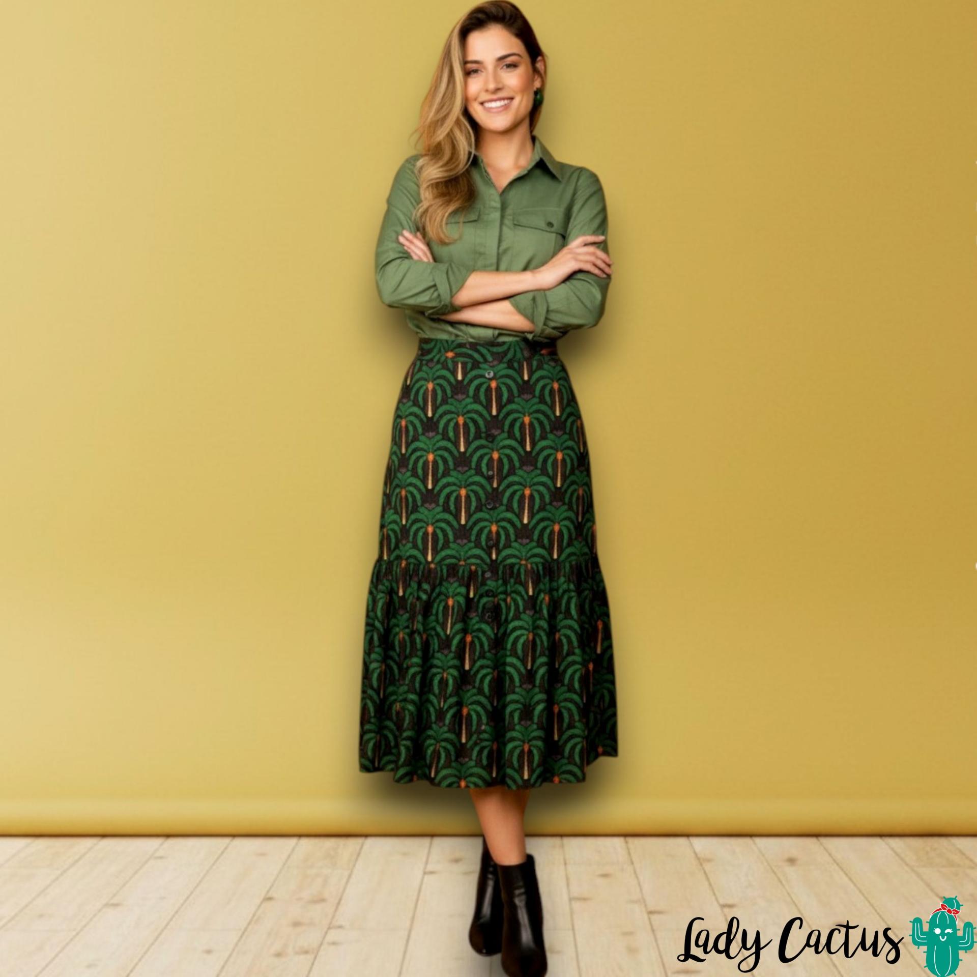 Falda Piña negra Palmer de Smile en Lady Cactus con estampado piña vibrante y frescura midi urbana