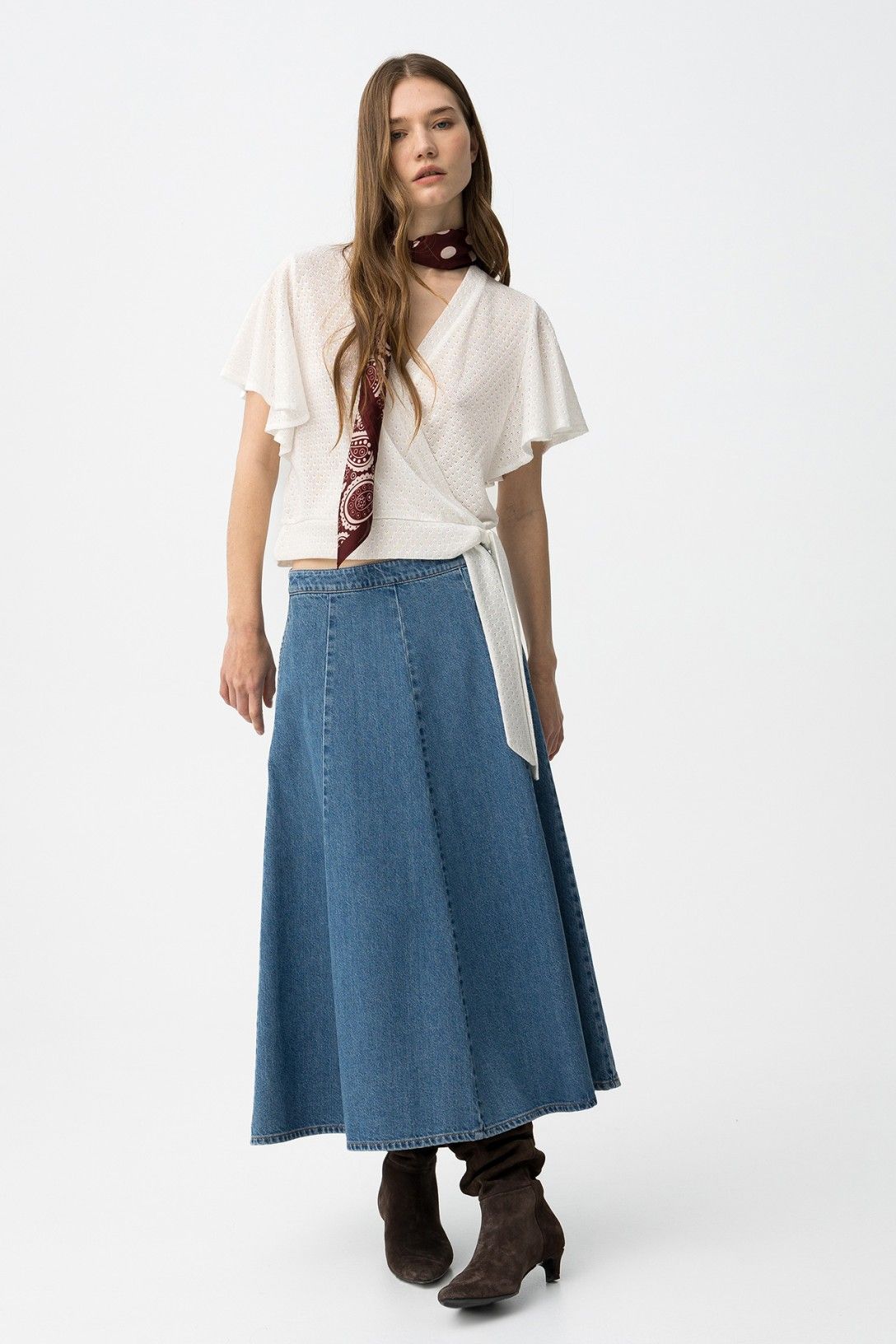 Falda denim de corte amplio modelo Taissa de Tiffosi