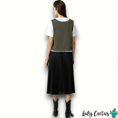 Falda Kyoto de Tiffosi – Midi plisada efecto piel negra