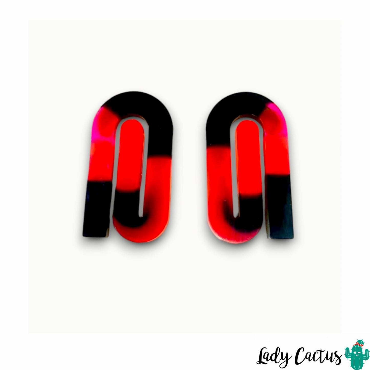 Pendientes Clips Rojo y Negro Lady Cactus
