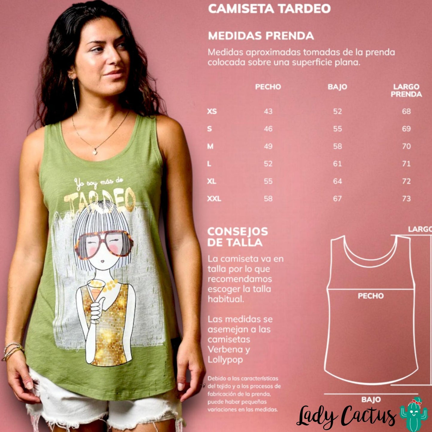 Guía de tallas de la Camiseta de Tirantes Yo Soy Más de Tardeo de Anabel Lee