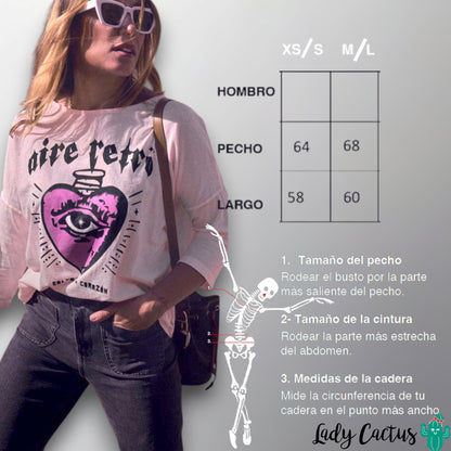 Guía de tallas de la Camiseta Salvaje de Corazón Rosa de Aire Retro