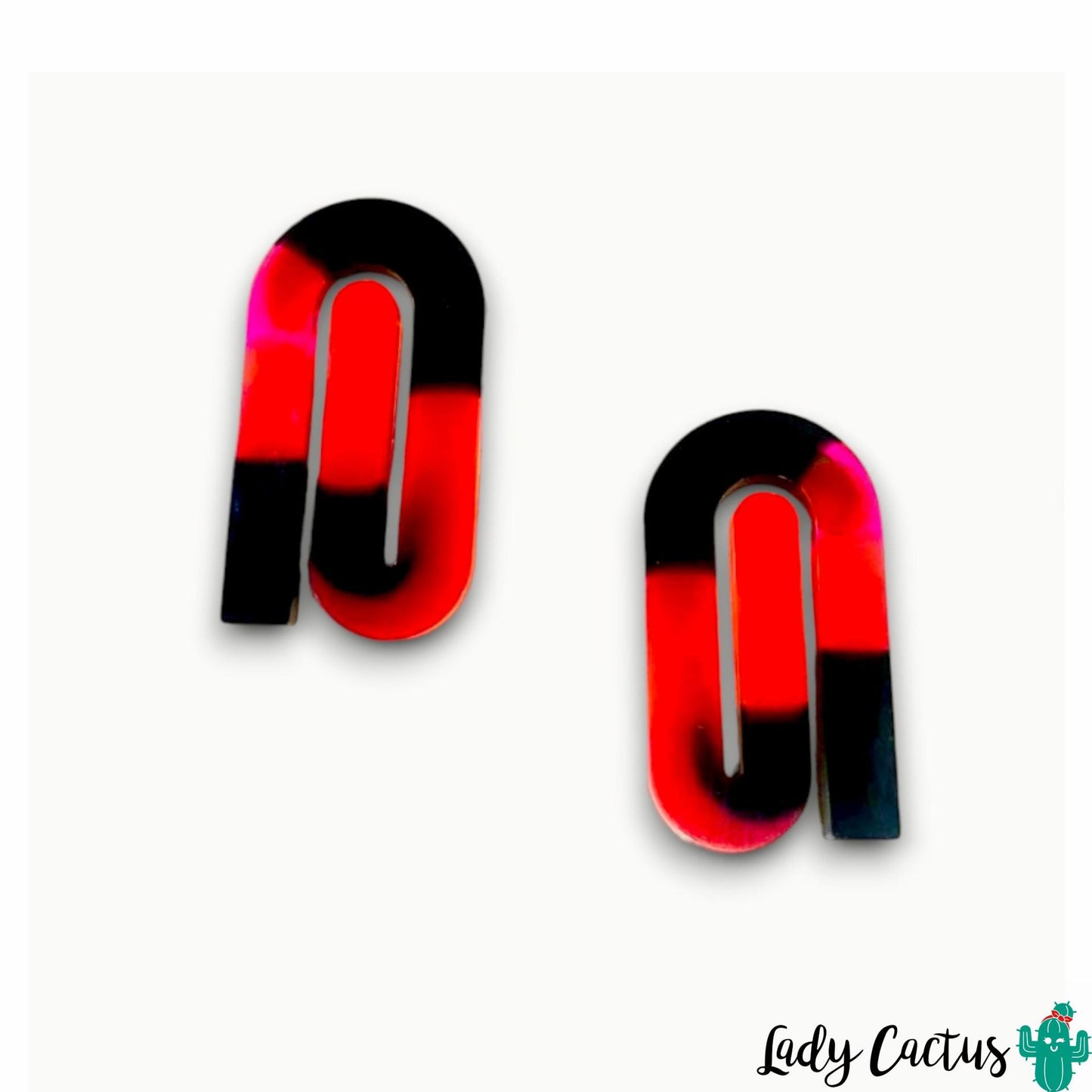Pendientes Clips Rojo y Negro Lady Cactus