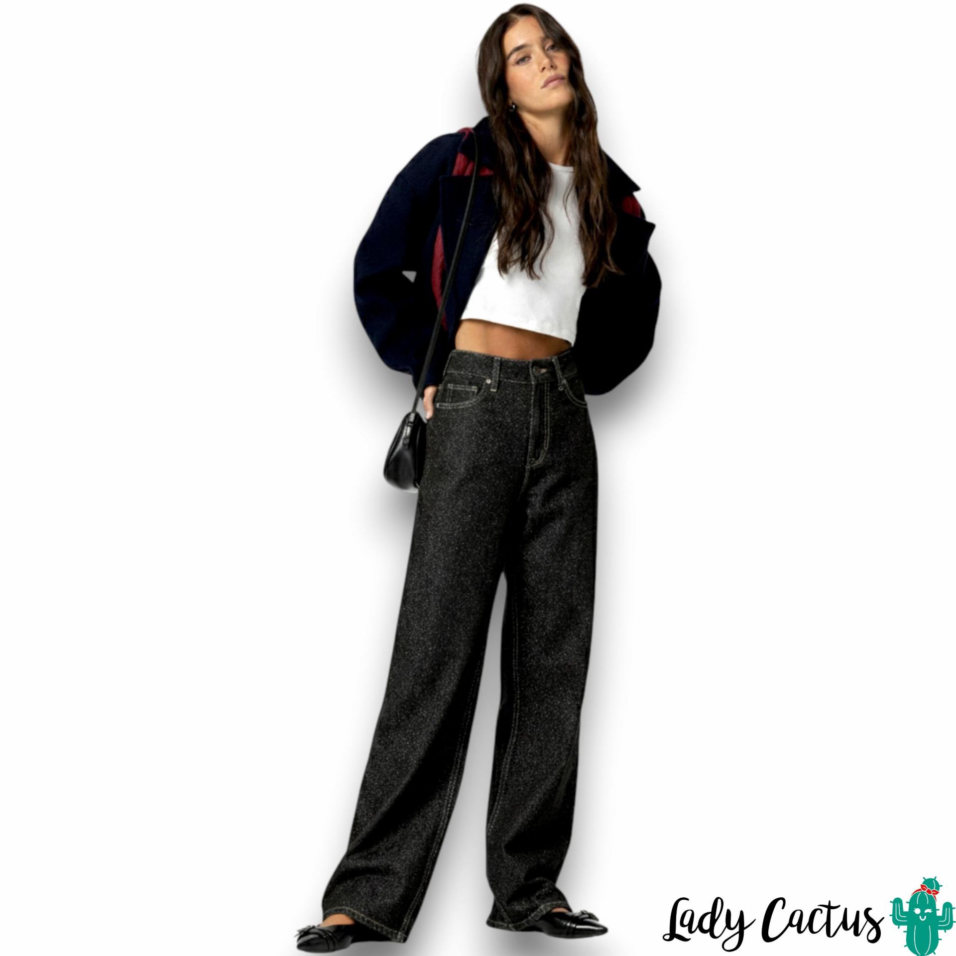 Jeans negro brillante para estilo atrevido y refinado