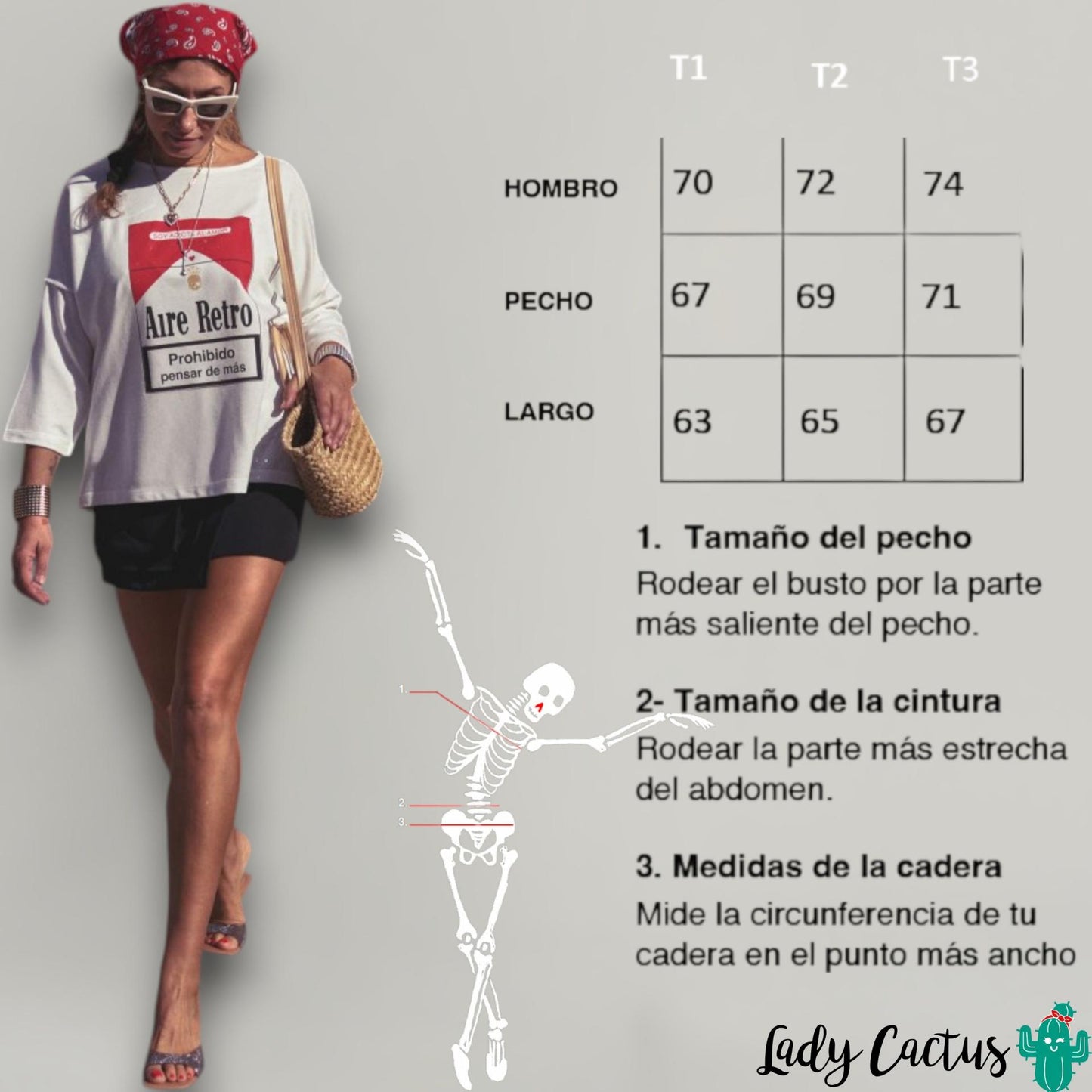 Guía de tallas de la Jersey Adicta al Amor de Aire Retro en Lady Cactus
