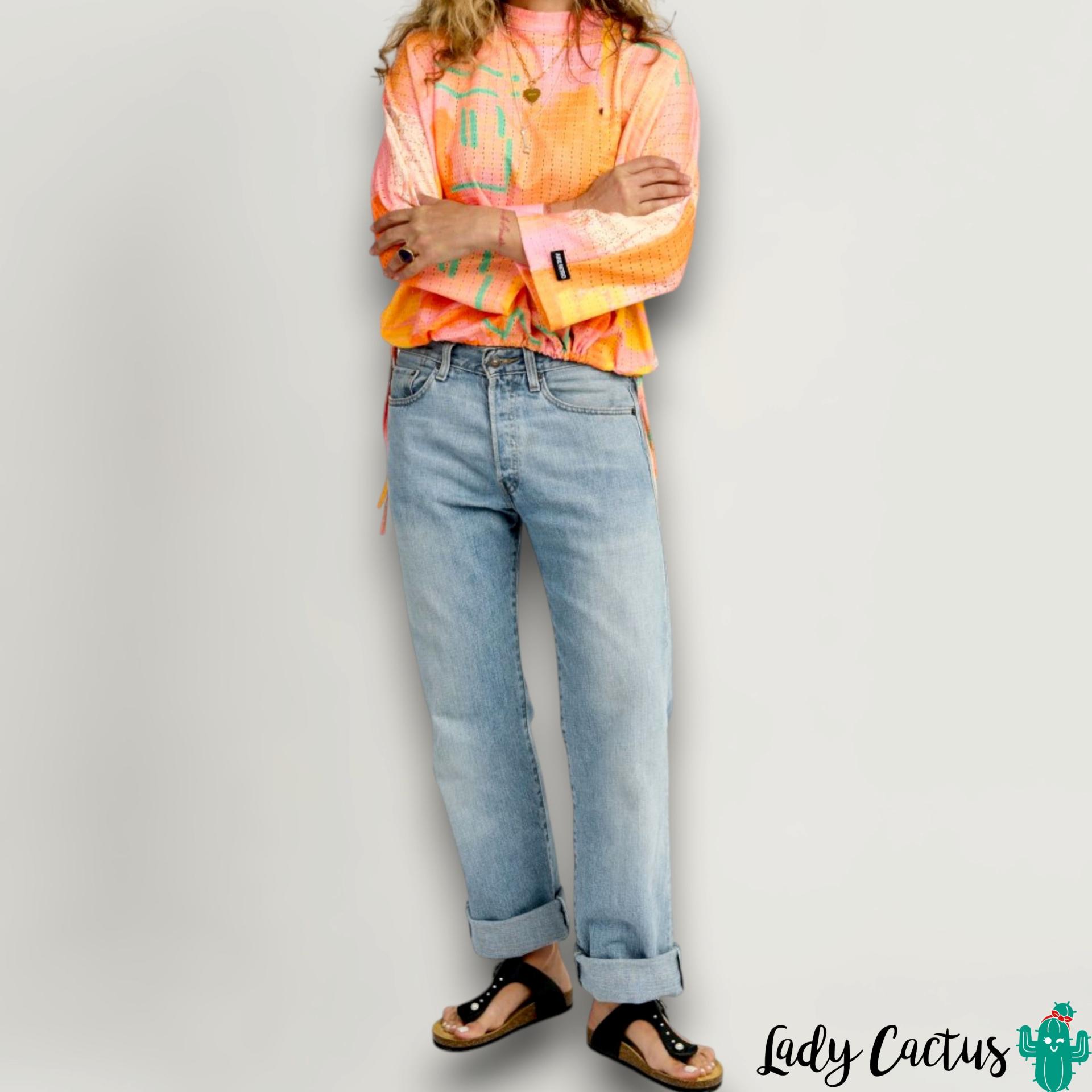 Jersey Fino Posible de Aire Retro en Lady Cactus con estampado único y ligereza etérea