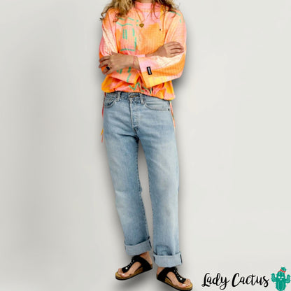 Jersey Fino Posible de Aire Retro en Lady Cactus con estampado único y ligereza etérea