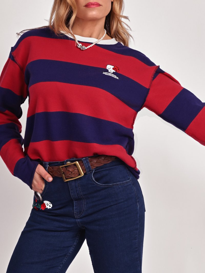 Jersey de rayas rojas y azul marino con bordado de Aire Retro